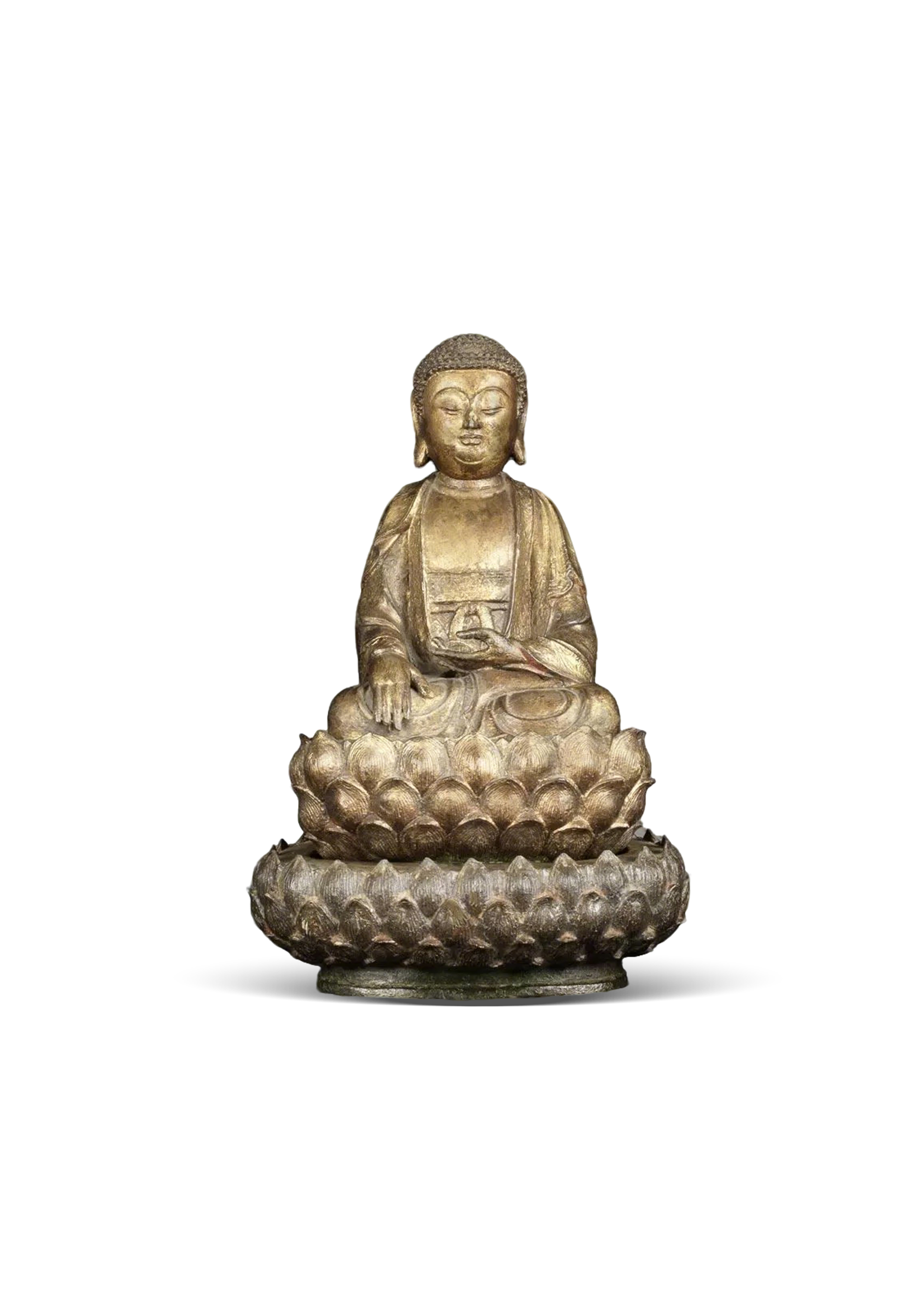 明代 銅鎏金釋迦牟尼佛像及蓮座
